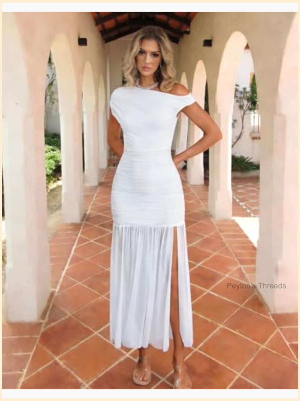 Asymmetrical Off Shoulder Mesh Maxi Formal Dress Bodycon Pull On - Picture 3 of 7
